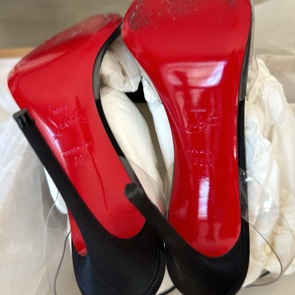Christian Louboutin naked bow black satin crystal 100mm stiletto sz 38.5 - Picture 12 of 14